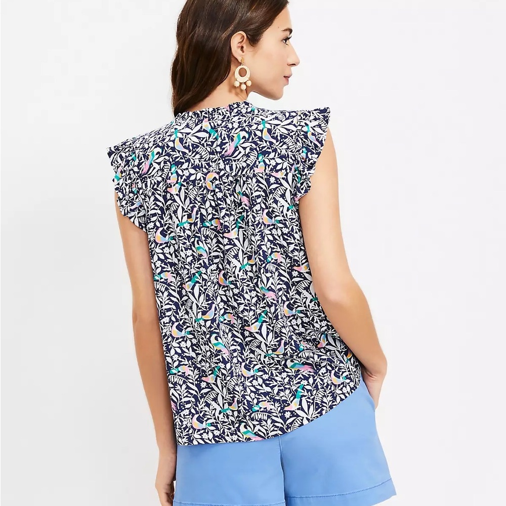 LOFT Bird Ruffle Split Neck Shell - Picture 9 of 9